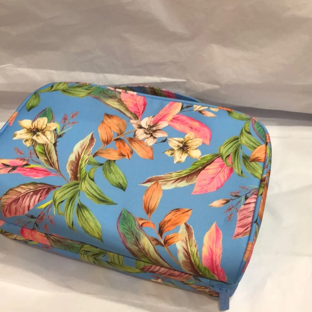 Hurley blue tropical floral print vinyl zip around makeup cosmetics‎ beauty case